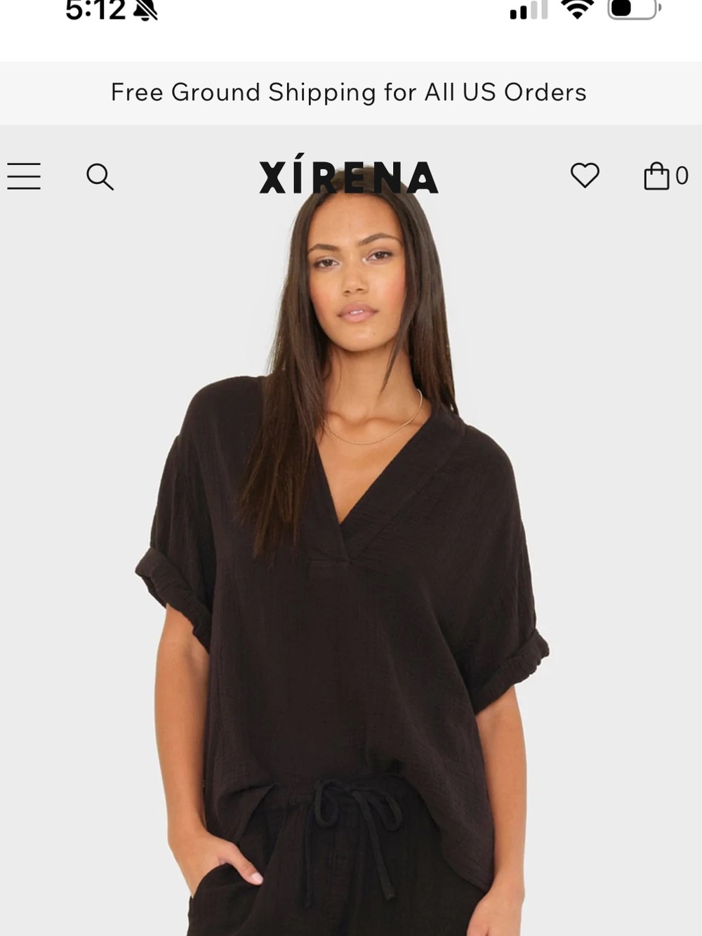 XiRENA Black V-Neck Gauze Top